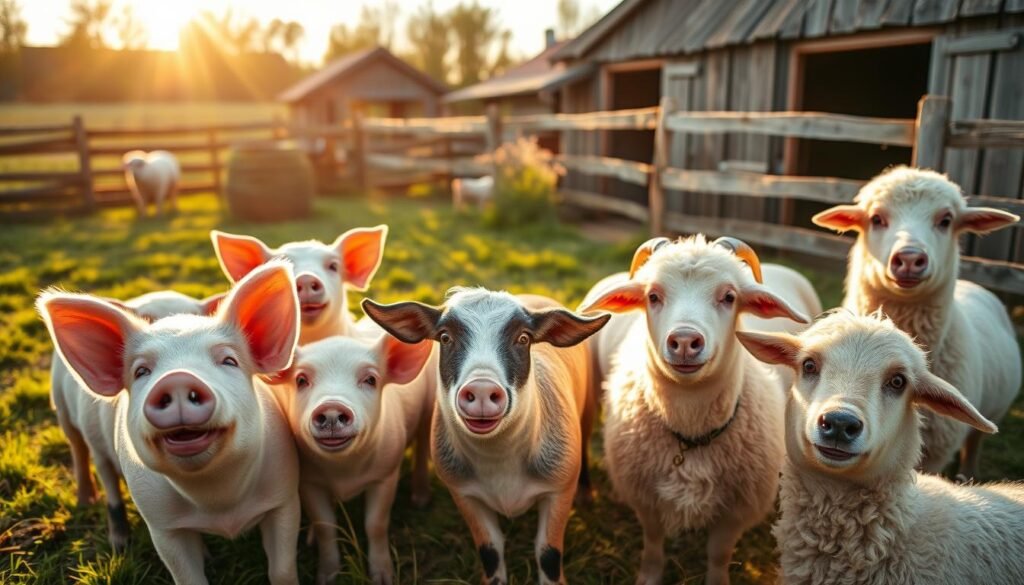 Rescued farm animals at a shelter in France